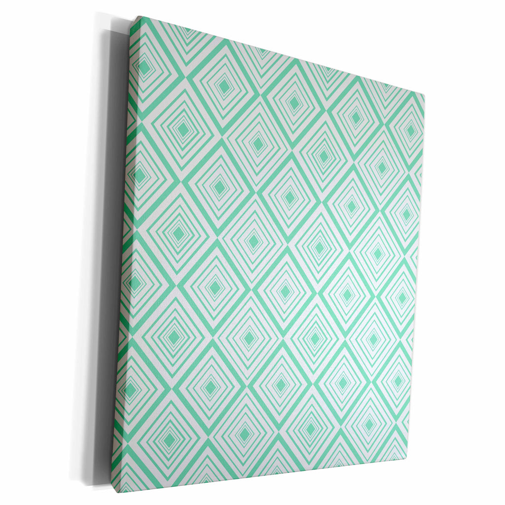 3dRose White and Mint Green Modern Diamond Pattern - Museum Grade Canvas Wrap (cw_212466)
