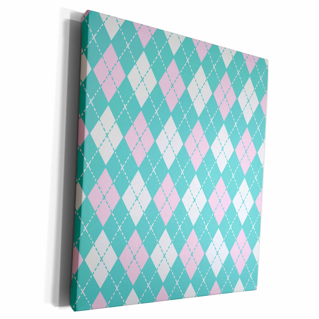 3dRose Argyle Pattern Pink and Aqua Blue - Museum Grade Canvas Wrap (cw_212470)