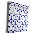 3dRose Navy Blue and White Anchor and Nautical Star Pattern - Museum Grade Canvas Wrap (cw_212479)