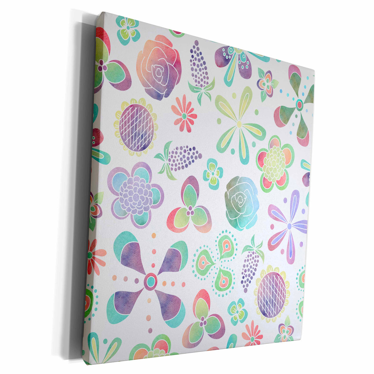 3dRose Boho Watercolor Floral Pattern - Museum Grade Canvas Wrap (cw_212490)