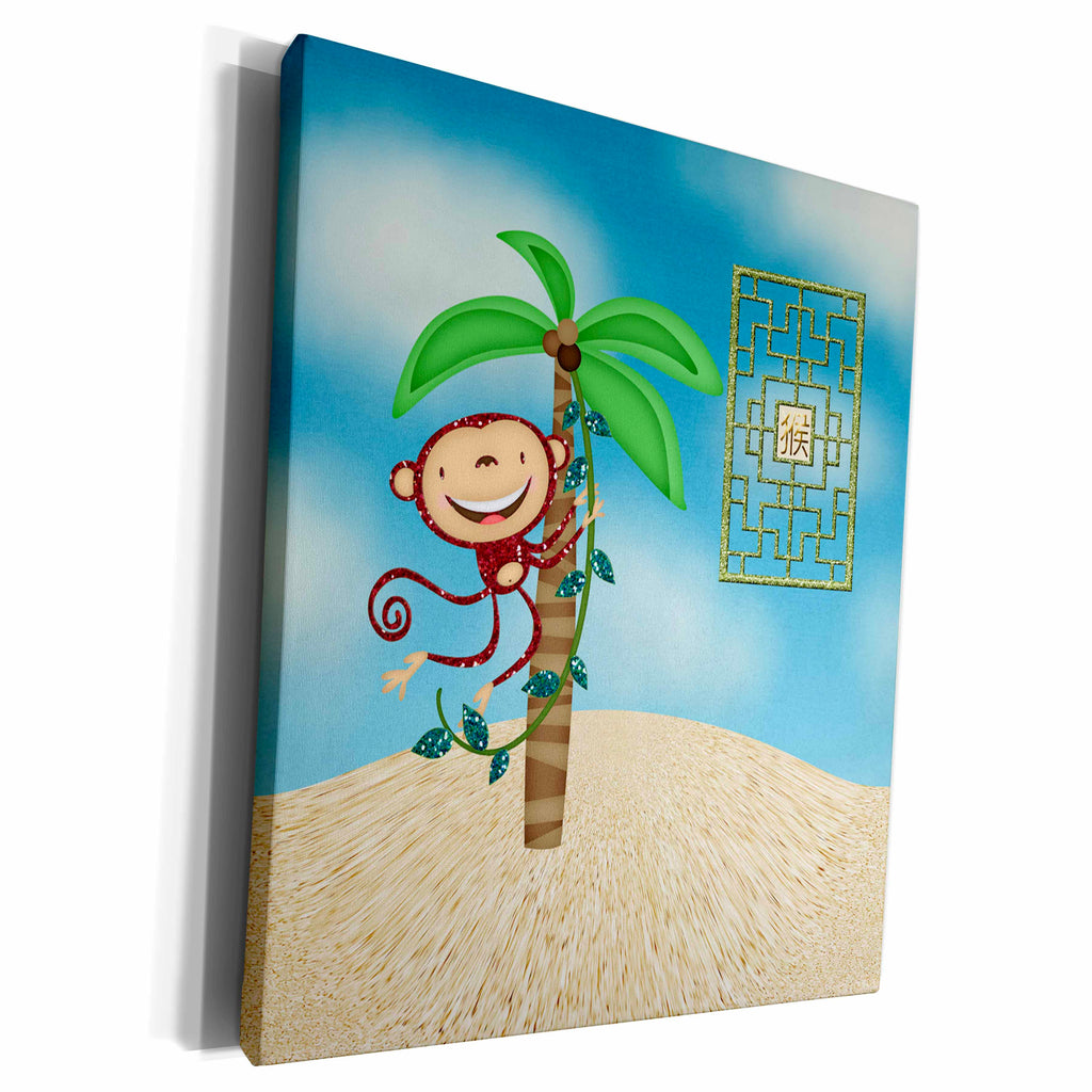 3dRose Fun Glitter Look Monkey in Palm Tree, Sign of the... - Museum Grade Canvas Wrap (cw_212747)