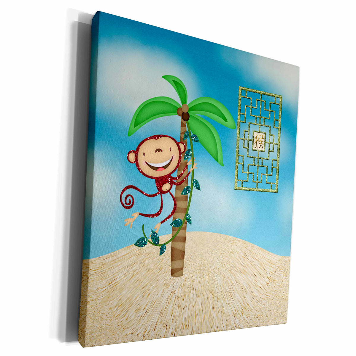 3dRose Fun Glitter Look Monkey in Palm Tree, Sign of the... - Museum Grade Canvas Wrap (cw_212747)