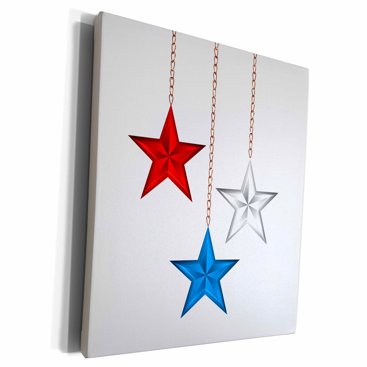 3dRose Three Stars of Red, White, and Blue on Gold Chains - Museum Grade Canvas Wrap (cw_212779)