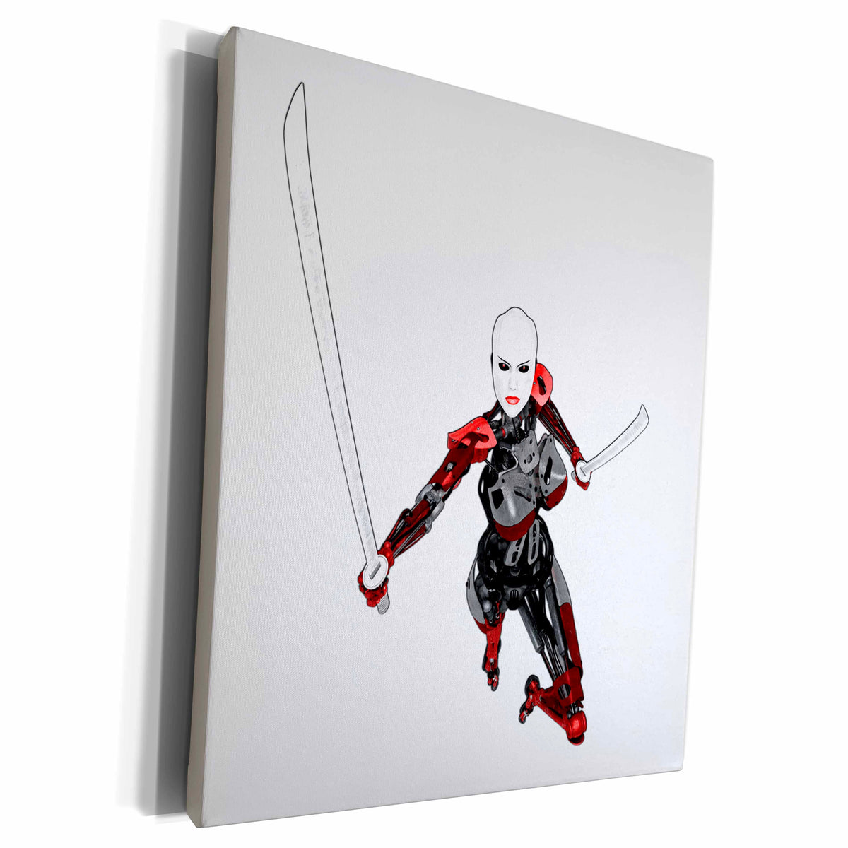 3dRose Cyborg Samurai Leaping Forward with Drawn Swords - Museum Grade Canvas Wrap (cw_212932)
