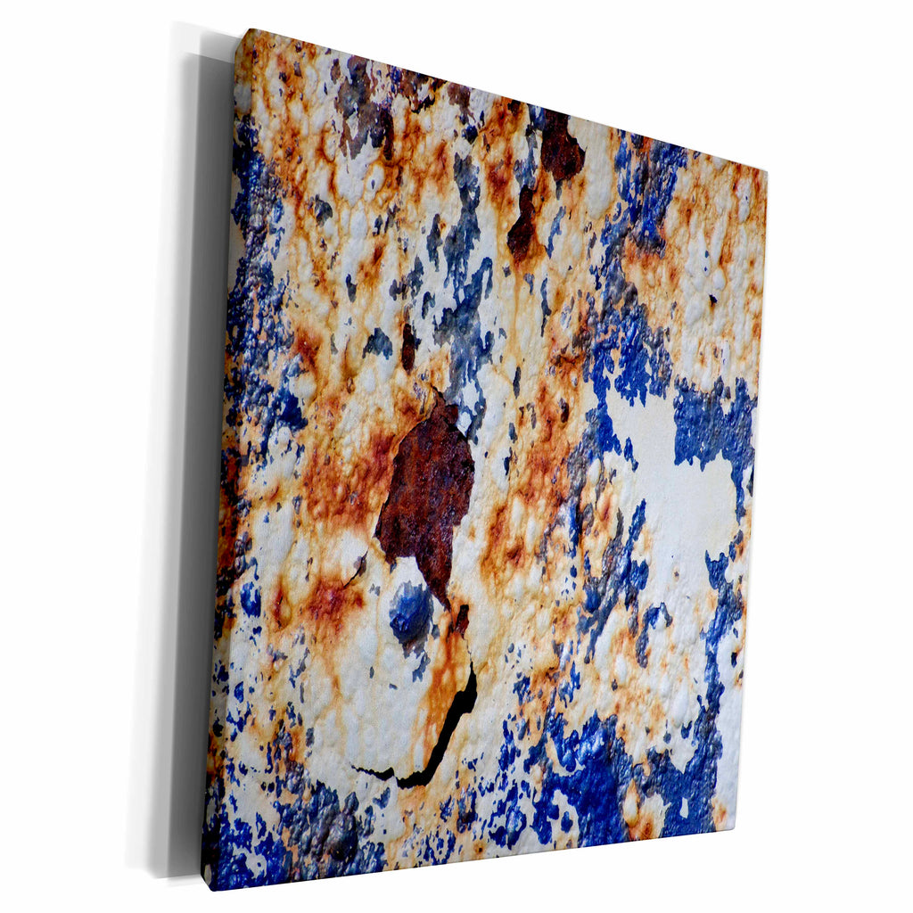 3dRose Rusted Red, Blue, and White Distressed Metal Wall - Museum Grade Canvas Wrap (cw_213529)