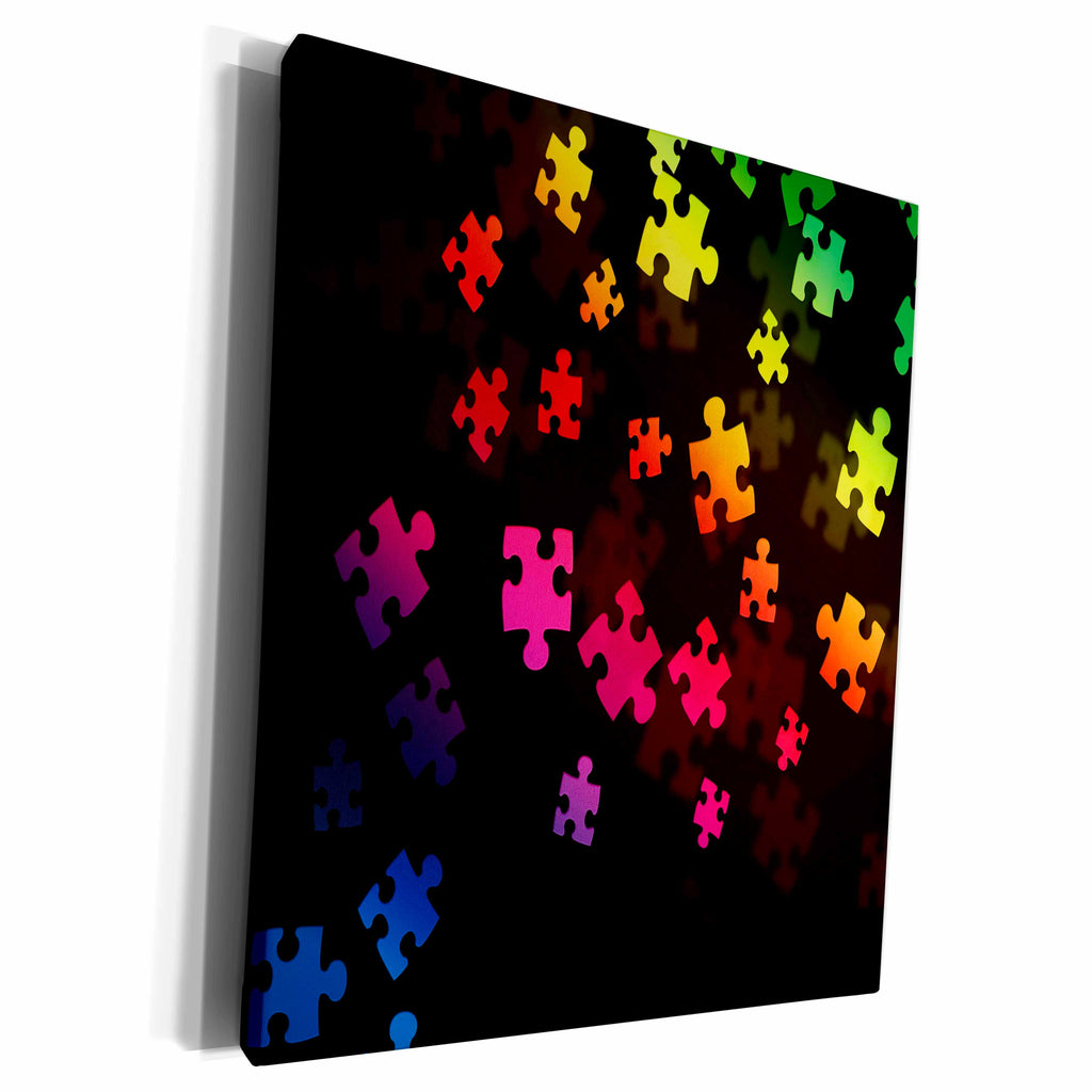 3dRose Colorful Falling Puzzle Pieces - Museum Grade Canvas Wrap (cw_213689)