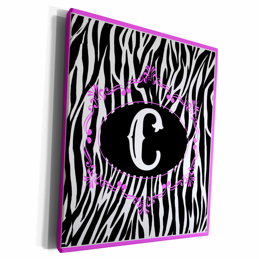 3dRose Monogram with C initial Zebra print with Hot Pink... - Museum Grade Canvas Wrap (cw_214146)