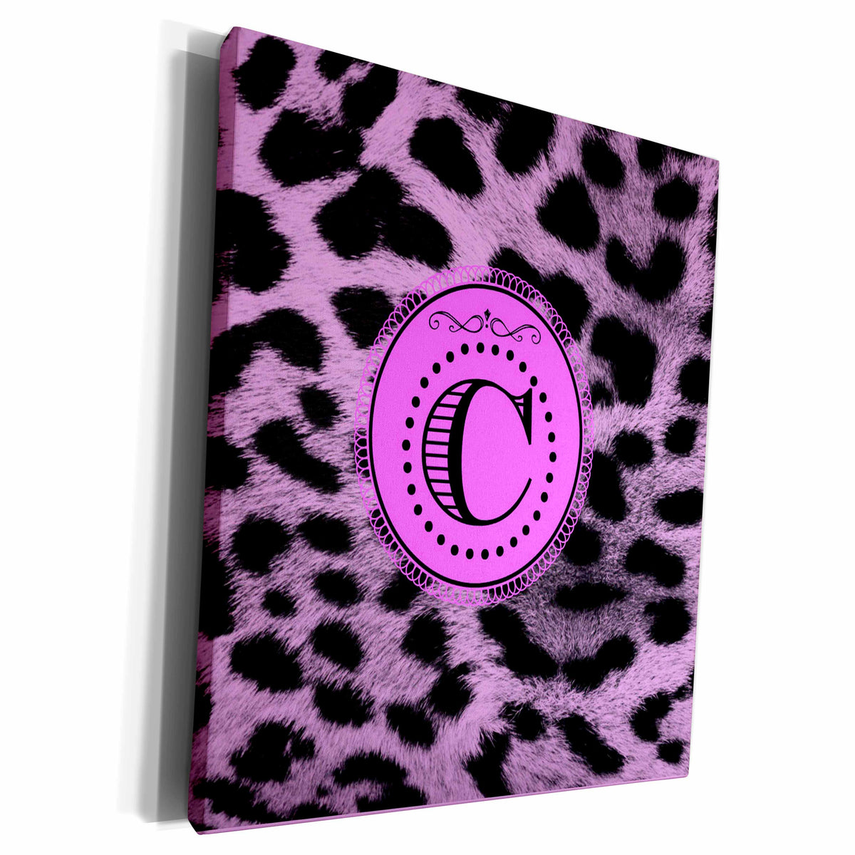 3dRose Monogram with C initial Leopard pink and black Popular - Museum Grade Canvas Wrap (cw_214177)