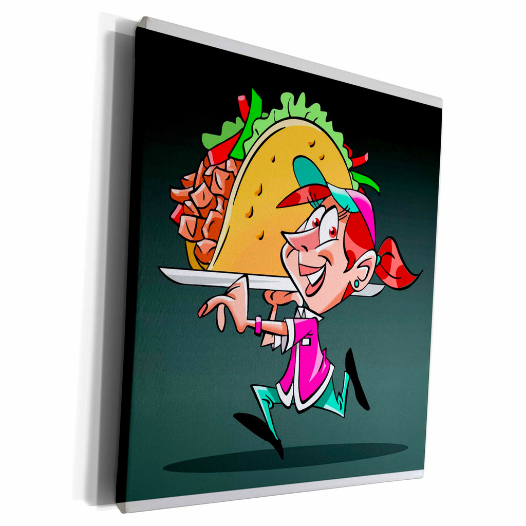 3dRose Waitress Carrying Huge Taco - Museum Grade Canvas Wrap (cw_214347)