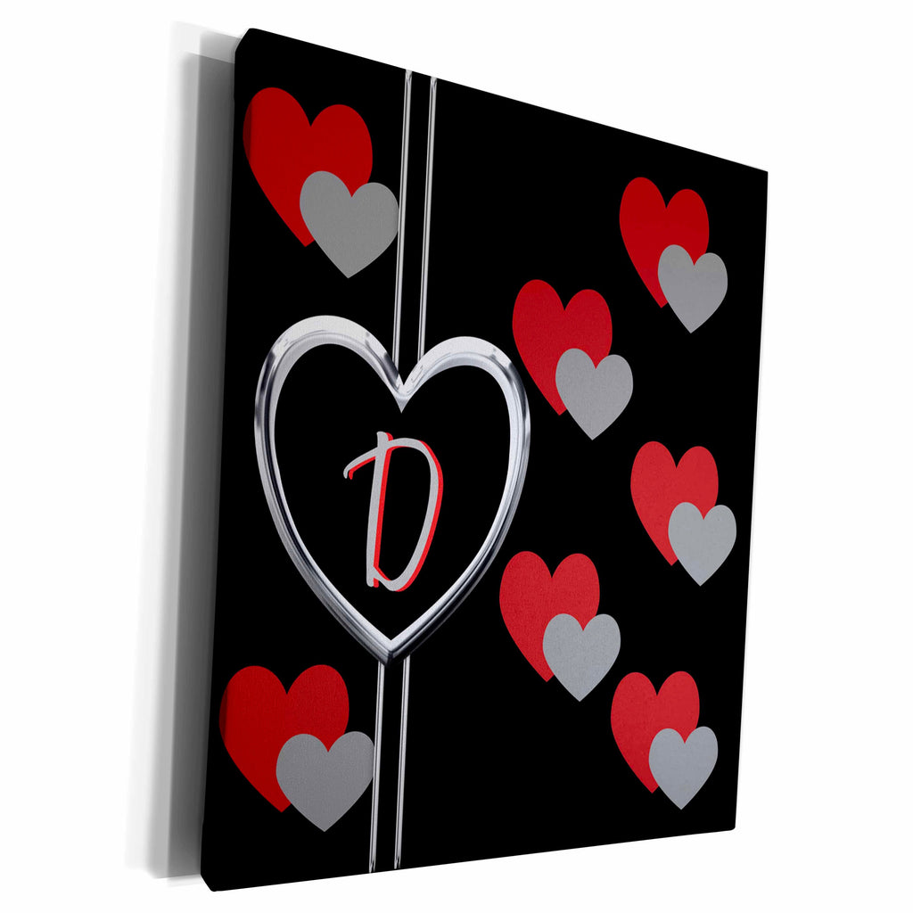 3dRose Modern Geometric Black Red Grey Hearts Pattern... - Museum Grade Canvas Wrap (cw_215195)