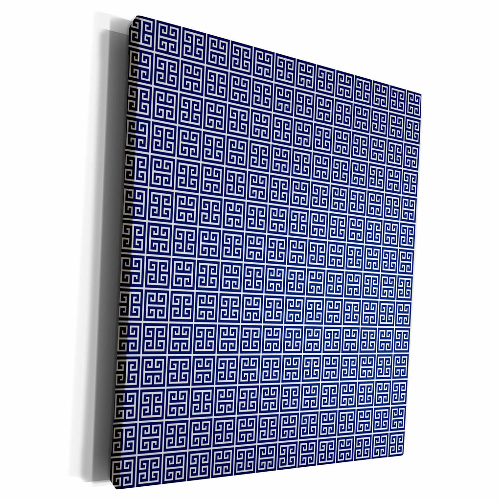 3dRose Blue and White Greek Key Pattern - Museum Grade Canvas Wrap (cw_215889)