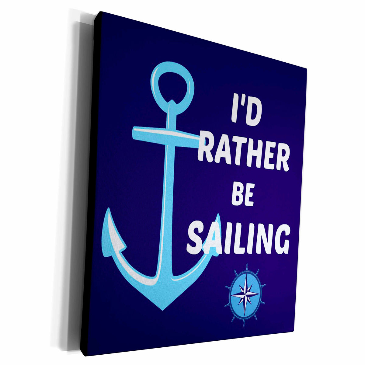 3dRose Id rather be sailing. Anchor, white and blue - Museum Grade Canvas Wrap (cw_216261)