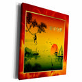 3dRose Asian Sunset, Monkey, Tree, Boats, Birds, Happy... - Museum Grade Canvas Wrap (cw_220543)