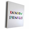 3dRose RAINBOW SPRINKLES, COLORFUL TEXT ON WHITE BACKGROUND - Museum Grade Canvas Wrap (cw_221112)