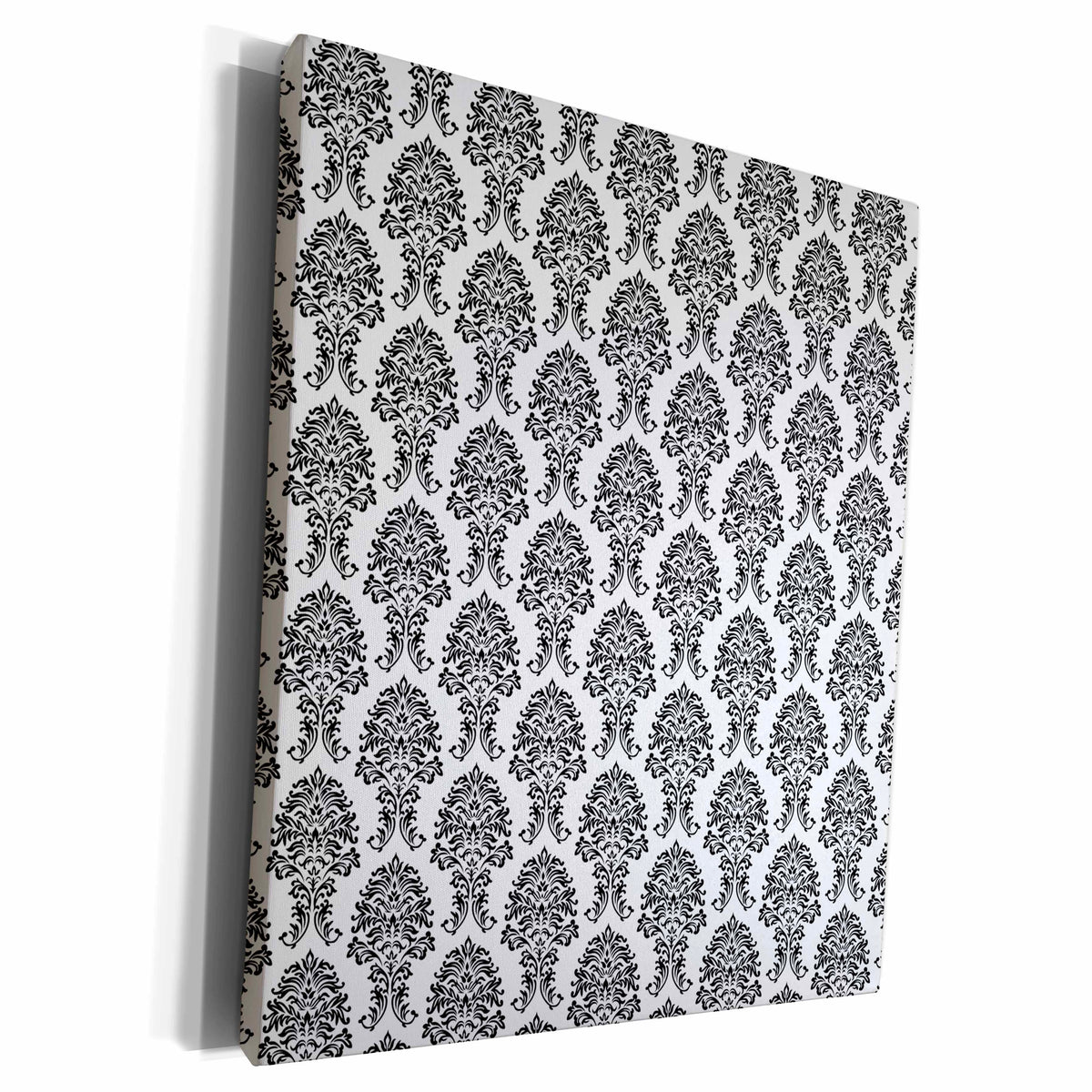 3dRose Black and White Spaced Leafy Damask Pattern - Museum Grade Canvas Wrap (cw_222266)