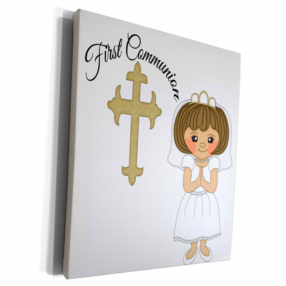 3dRose First Communion Cross With Little Girl Illustration - Museum Grade Canvas Wrap (cw_222497)