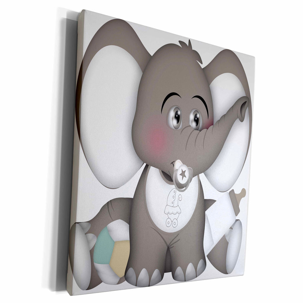 3dRose Cute Gray and White Baby Elephant With A Pacifier,... - Museum Grade Canvas Wrap (cw_222584)