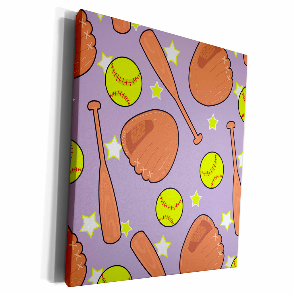3dRose Cute Purple Softball Star Pattern - Museum Grade Canvas Wrap (cw_223353)