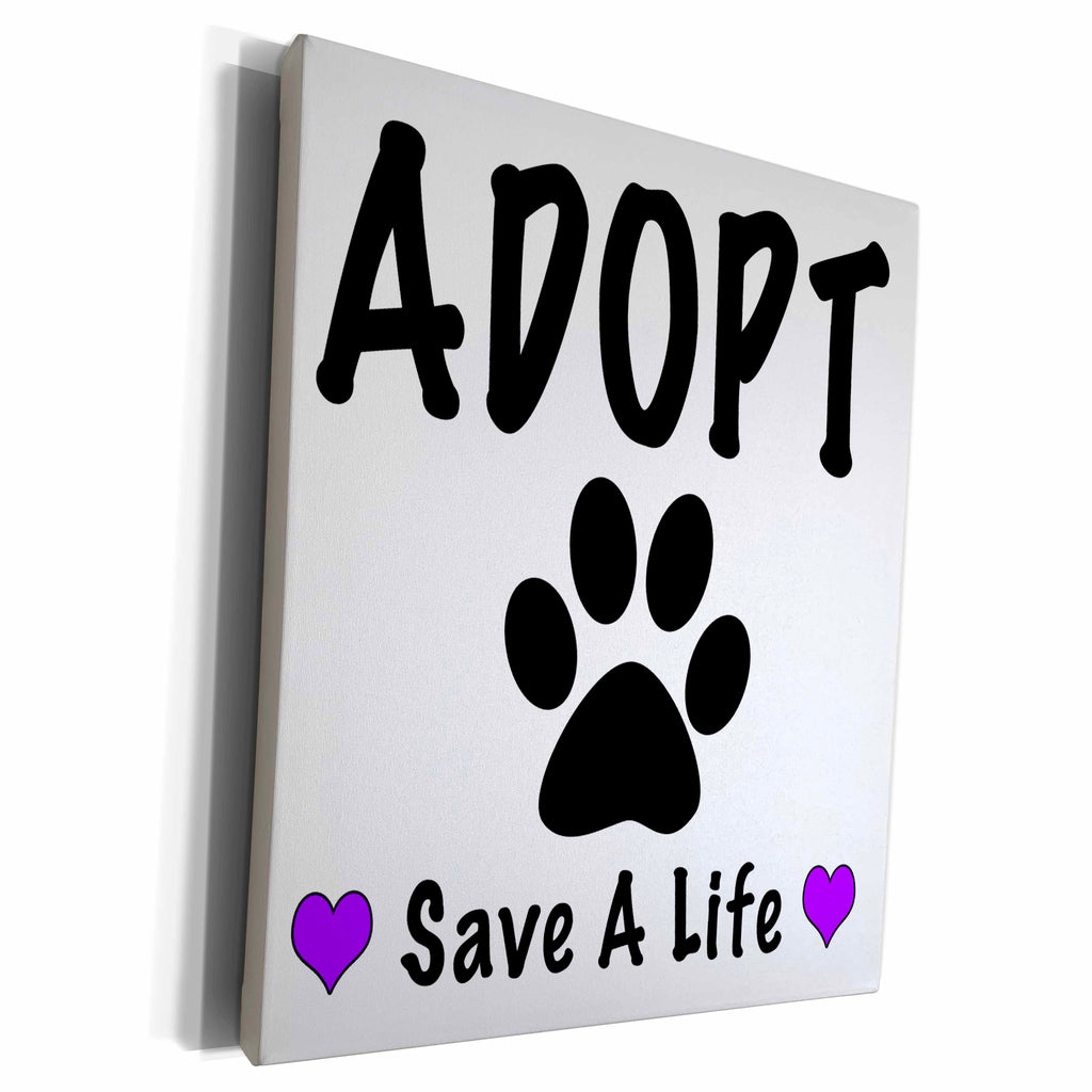 3dRose EvaDane - Quotes - Adopt Save A Life Purple - Museum Grade Canvas Wrap (cw_223722)