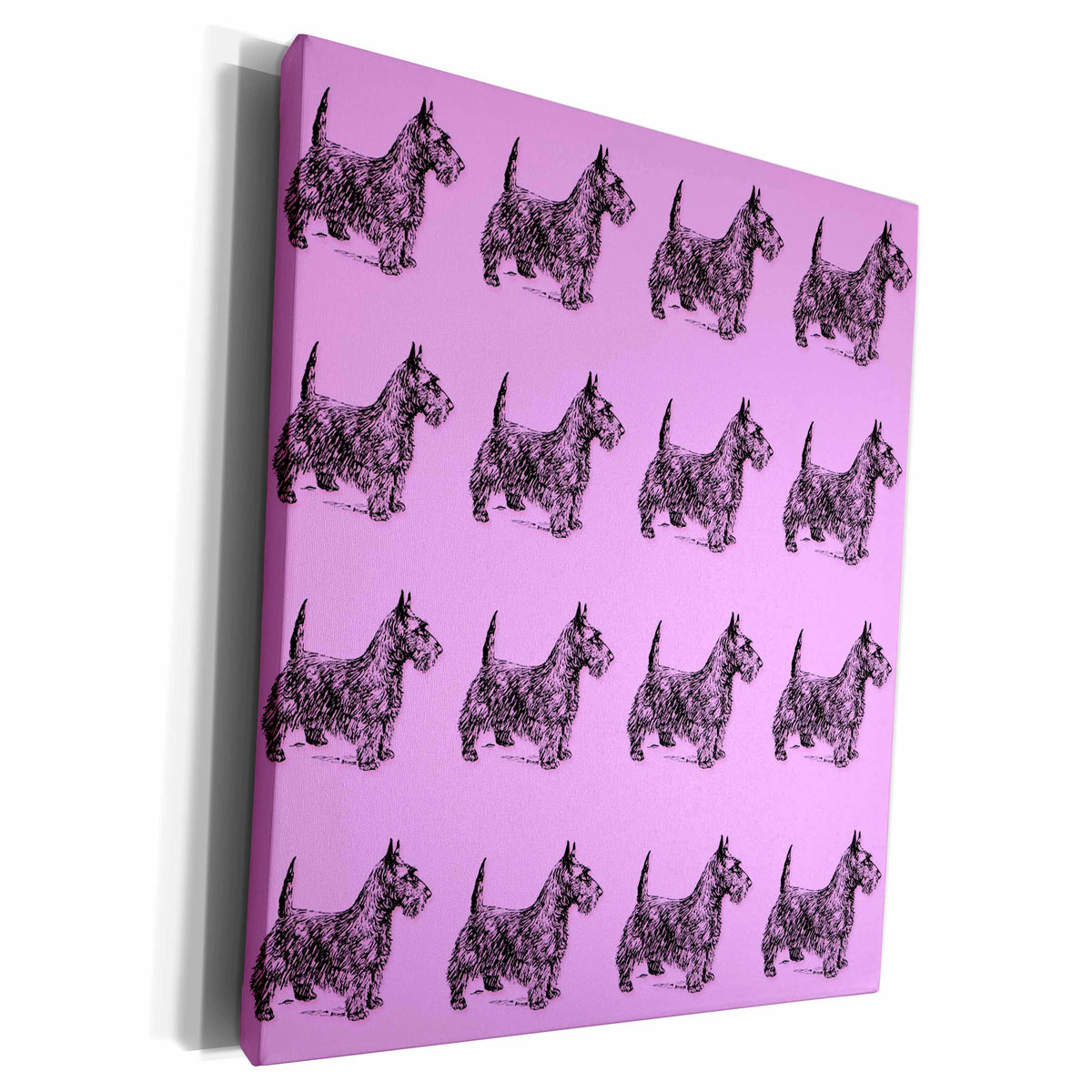3dRose Pattern. Scottish Terrier. Hot pink and black. - Museum Grade Canvas Wrap (cw_224418)