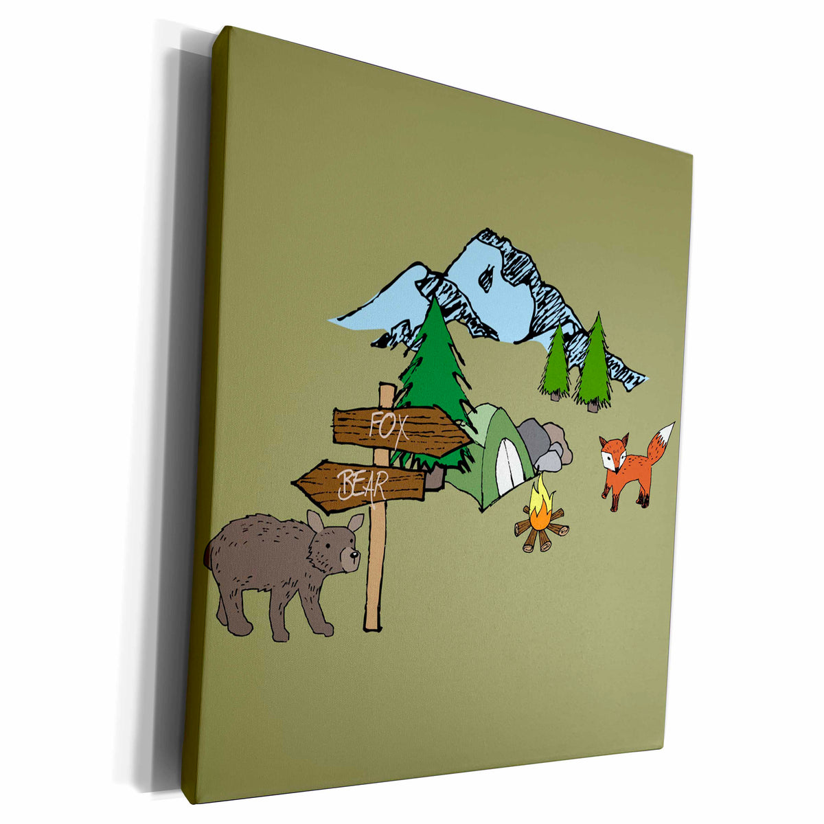 3dRose TNMGraphics Camping - Camping with a Bear and a Fox - Museum Grade Canvas Wrap (cw_224834)