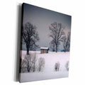 3dRose Winter scene, hill and trees, hut and foreboding sky - Museum Grade Canvas Wrap (cw_227367)