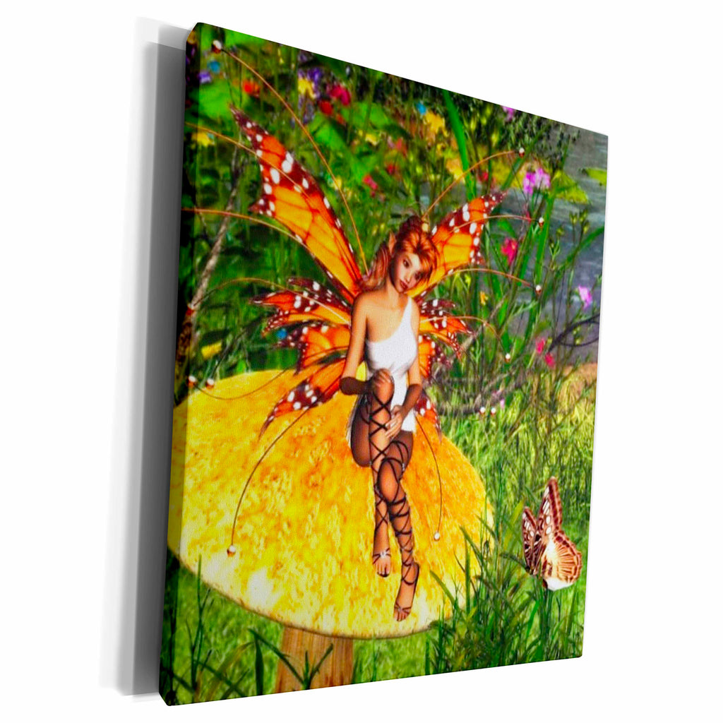 3dRose Pretty Forest Fairy On Mushroom/Toadstool With... - Museum Grade Canvas Wrap (cw_23207)