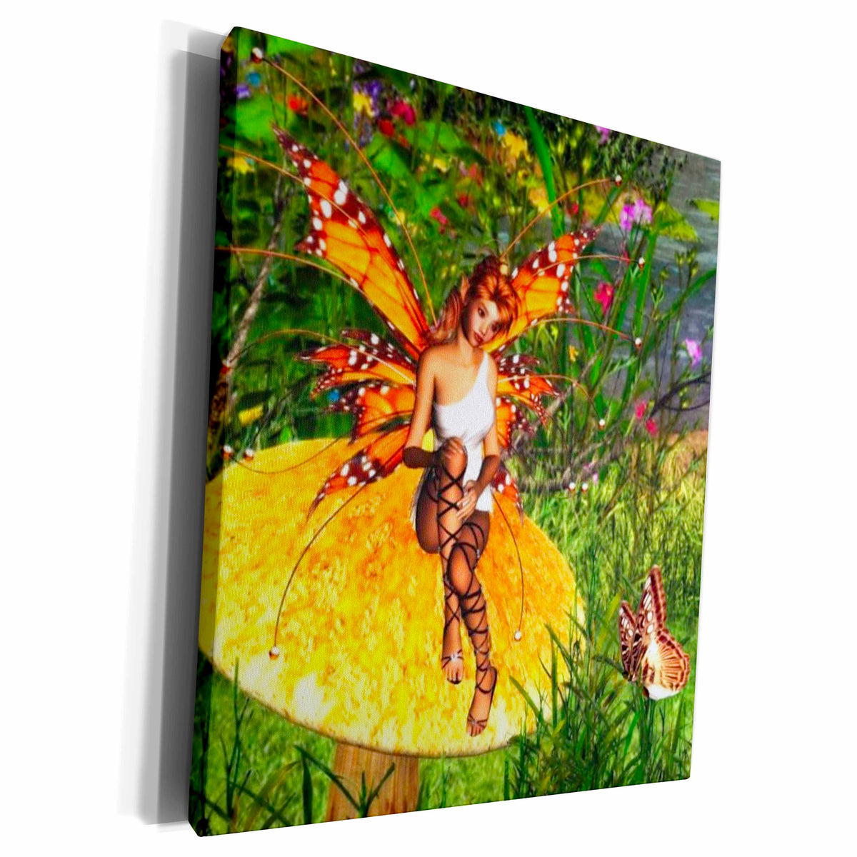 3dRose Pretty Forest Fairy On Mushroom/Toadstool With... - Museum Grade Canvas Wrap (cw_23207)