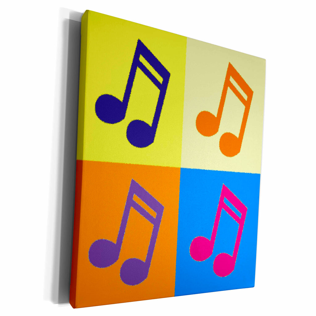 3dRose Museum Grade Canvas Wrap - Image of 4 Musical Notes in Pop