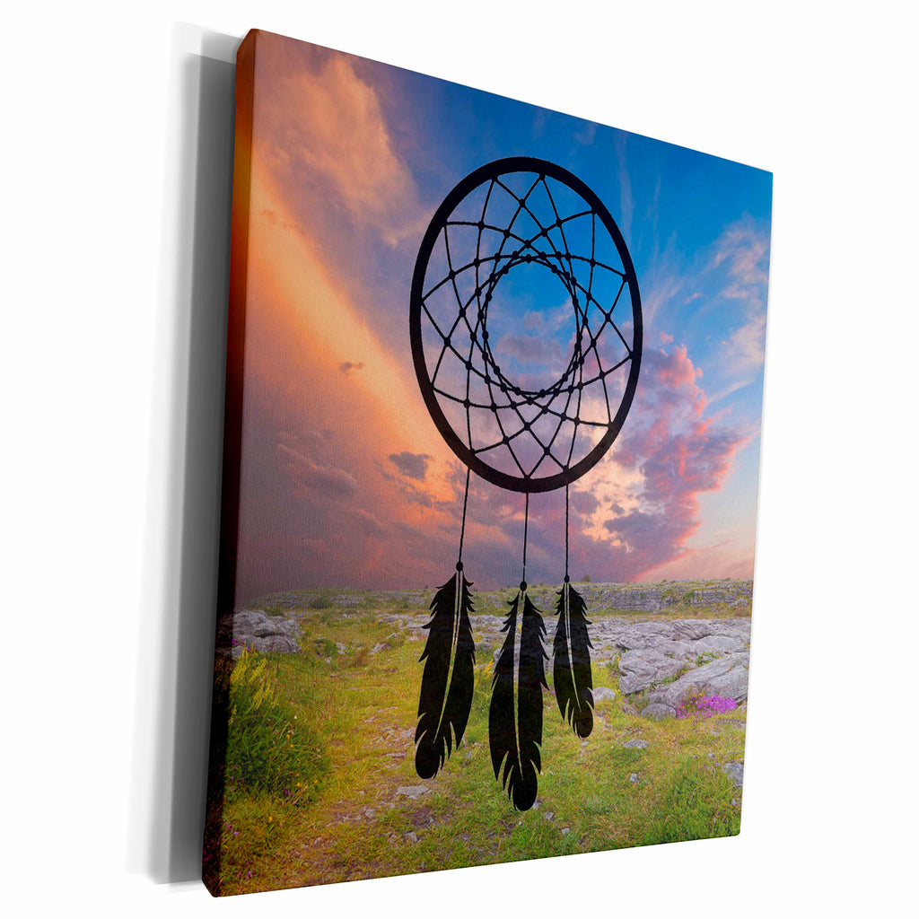 3dRose DREAM CATCHER PINK AND BLUE CLOUDS OVER GRASS... - Museum Grade Canvas Wrap (cw_234430)