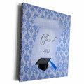 3dRose Graduation Cap on Scroll, Blue Damask Design, Class... - Museum Grade Canvas Wrap (cw_234596)