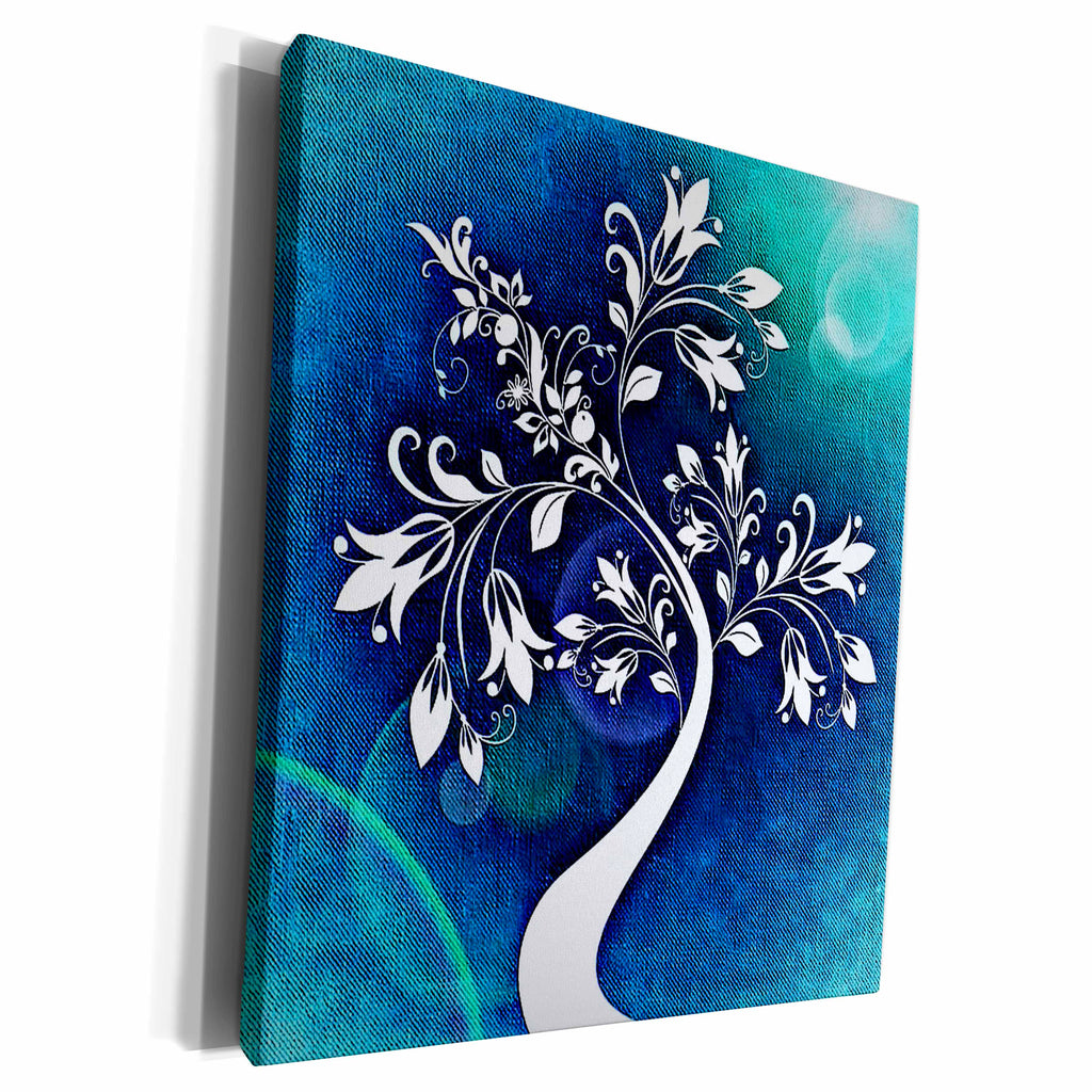 3dRose Image of White Tree On Turquoise Aqua Texture - Museum Grade Canvas Wrap (cw_234715)