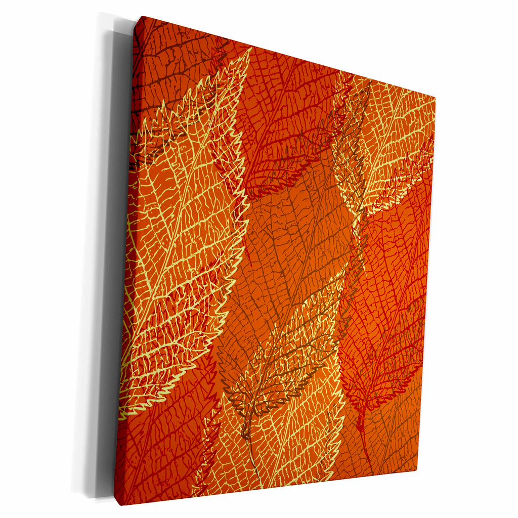 3dRose Skeletal Leaf Pattern in Orange Brown and Yellow - Museum Grade Canvas Wrap (cw_237231)