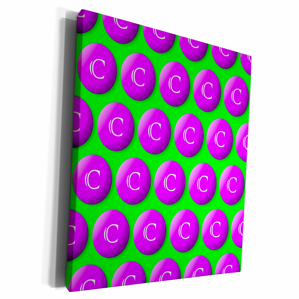 3dRose Monogram Initial C in Purple Buttons over Green... - Museum Grade Canvas Wrap (cw_240879)