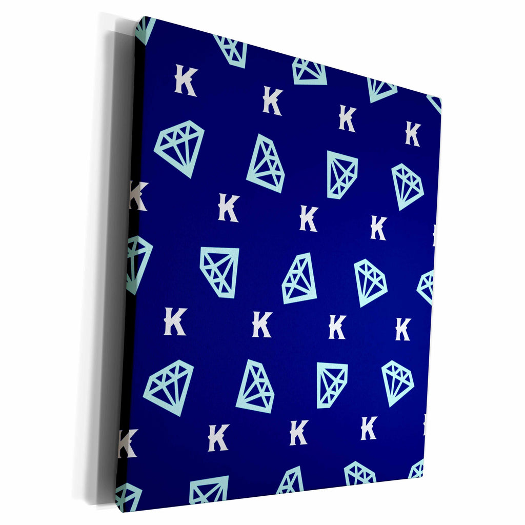 3dRose Monogram Initial K in White over Blue Tumbling... - Museum Grade Canvas Wrap (cw_240913)