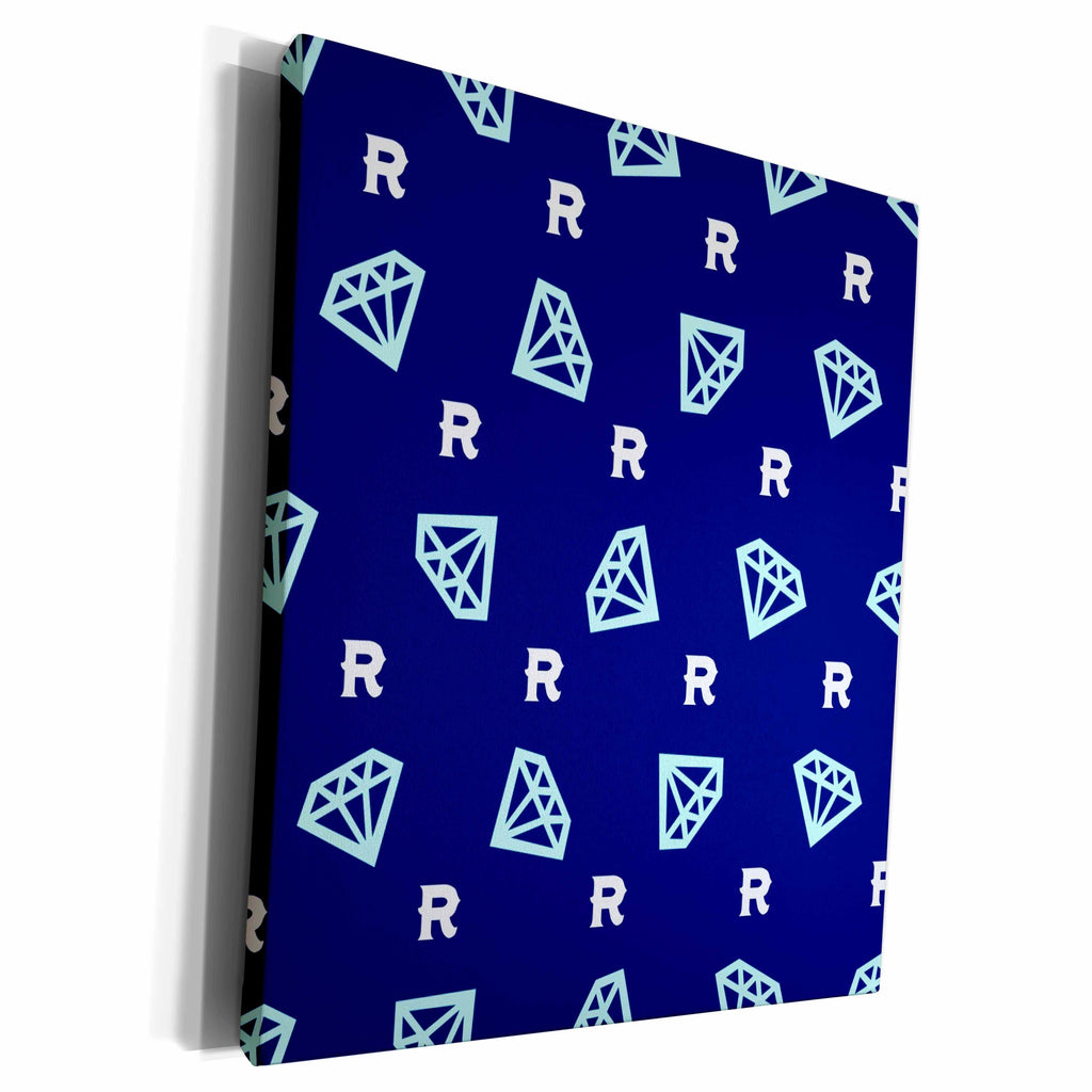 3dRose Monogram Initial R in White over Blue Tumbling... - Museum Grade Canvas Wrap (cw_240920)