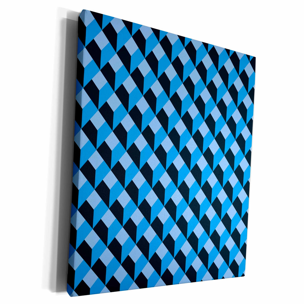 3dRose Russ Billington Patterns - Blue Tones Art Deco Geometric Pattern - Museum Grade Canvas Wrap (cw_241414)