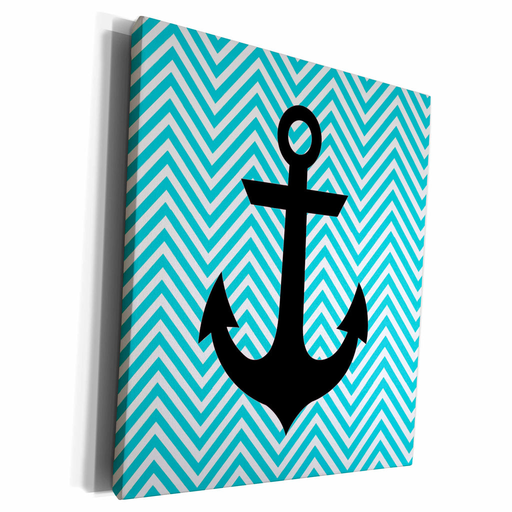 3dRose Tory Anne Collections Art - ANCHOR CHEVRON PATTERN - TURQUOISE - Museum Grade Canvas Wrap (cw_243361)