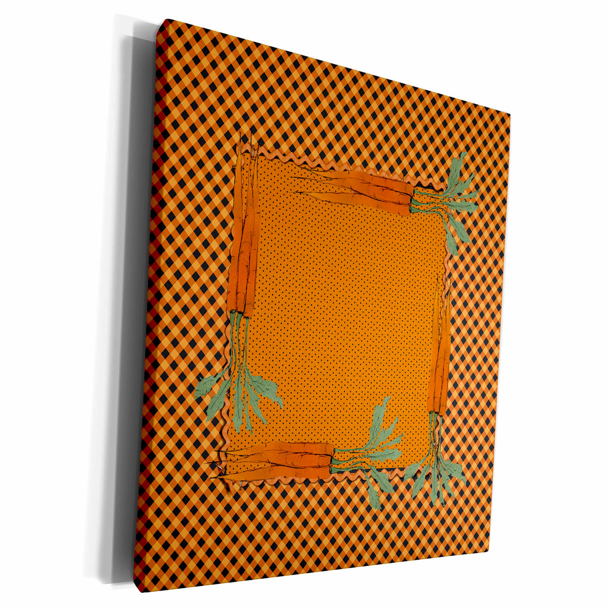 3dRose Beverly Turner In the Kitchen Design - Carrot Frame, Gingham Pattern, Dots - Museum Grade Canvas Wrap (cw_244110)