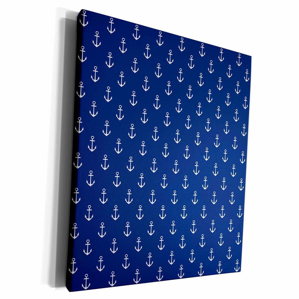 3dRose White Sailboat Anchors On Blue Background - Museum Grade Canvas Wrap (cw_251655)