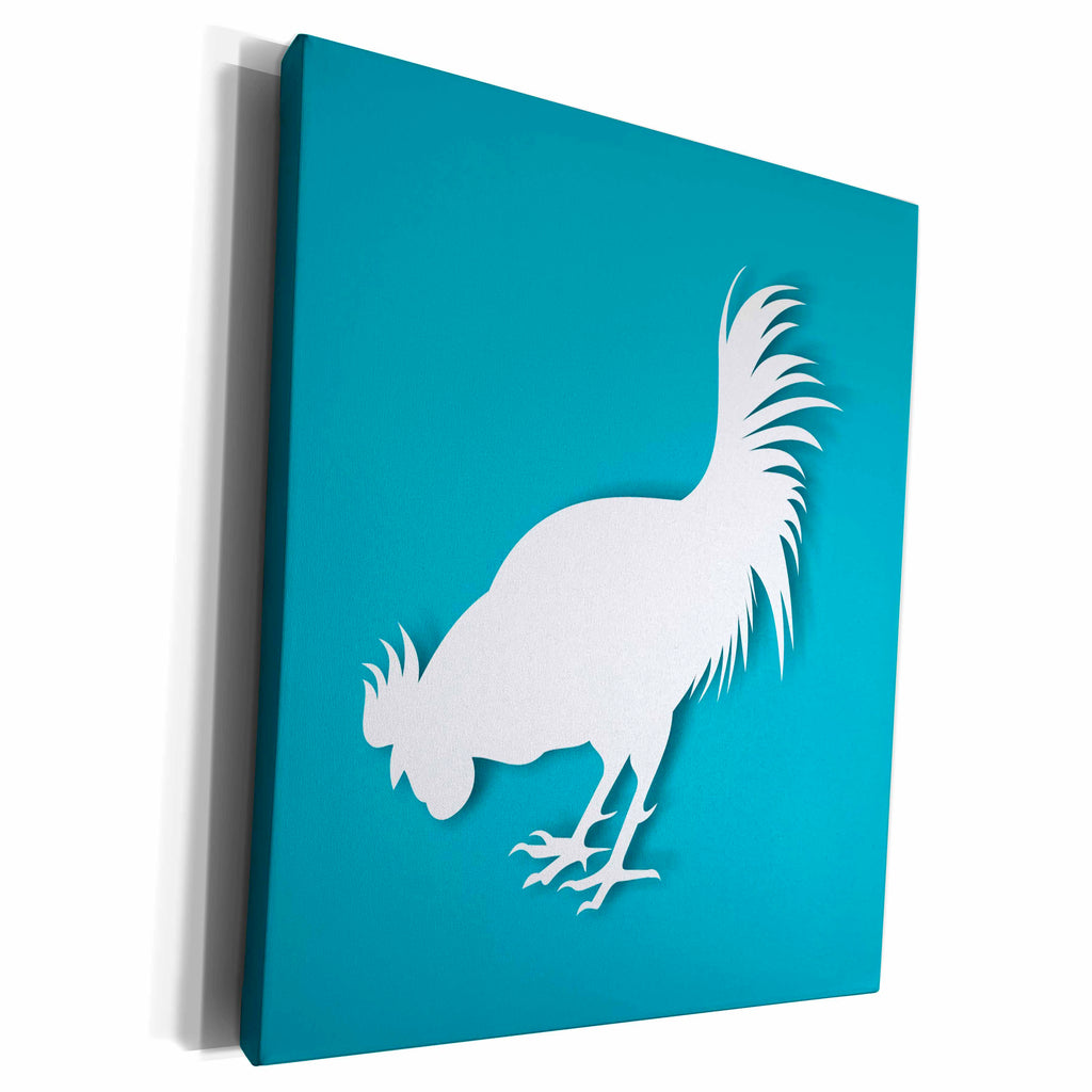 3dRose White Rooster on Blue Background - Museum Grade Canvas Wrap (cw_251873)