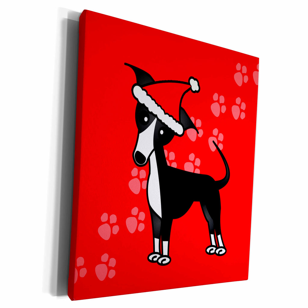 3dRose Cute Black Italian Greyhound Red with Santa Hat - Museum Grade Canvas Wrap (cw_25375)