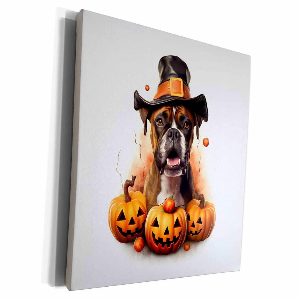 3dRose Halloween Boxer dog dressed as a magic wizard - Museum Grade Canvas Wrap (cw-382910)