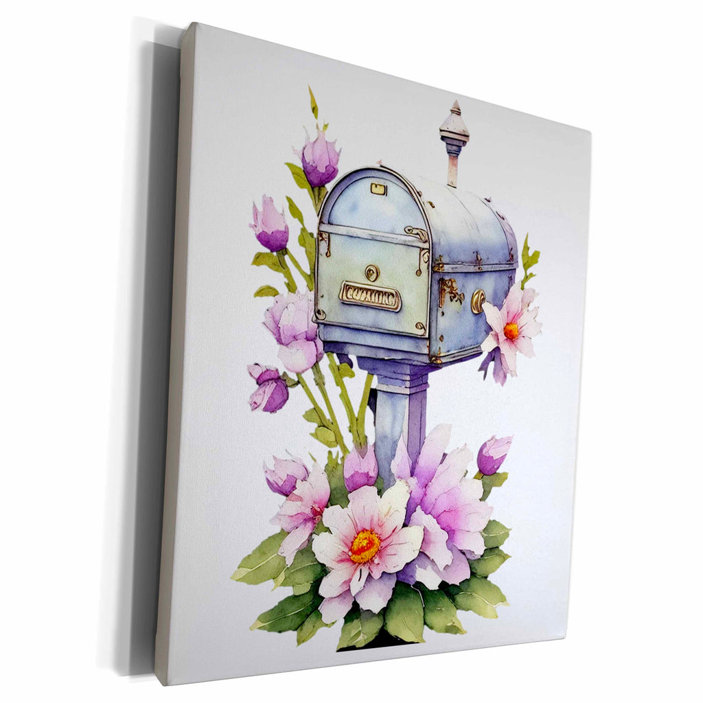 3dRose Floral Mailbox Illustration - Museum Grade Canvas Wrap (cw-383302)