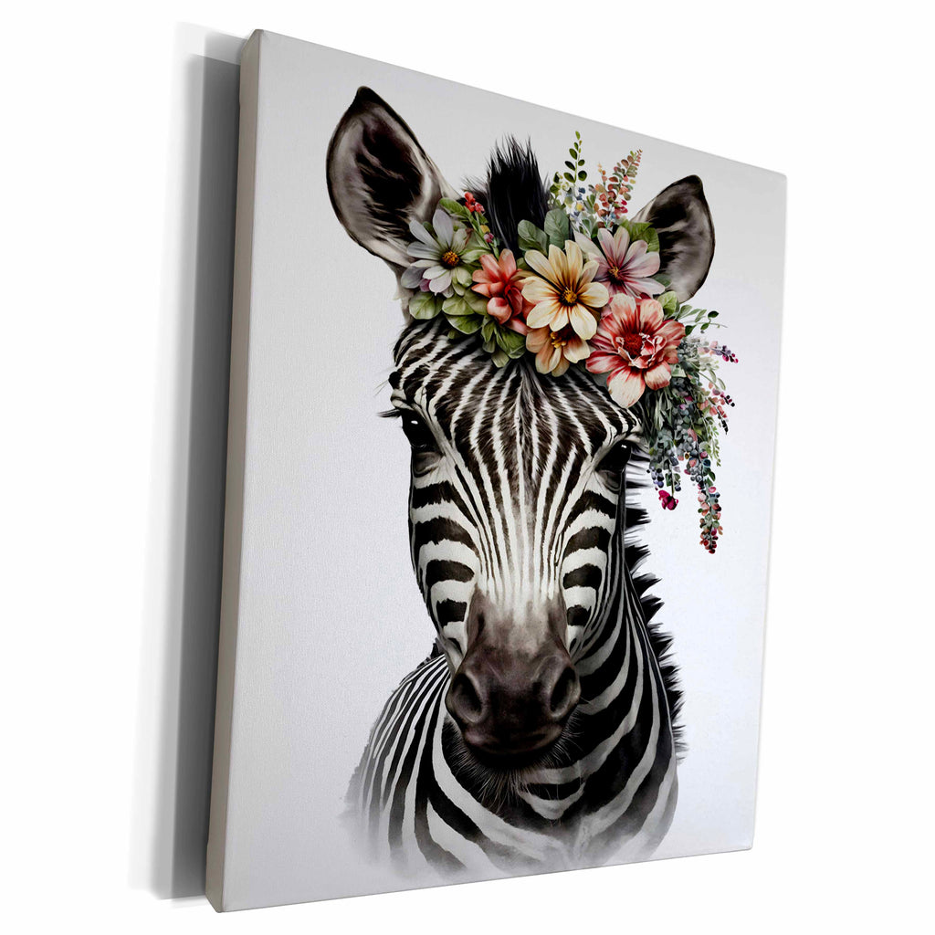 3dRose Floral Zebra Illustration - Museum Grade Canvas Wrap (cw-383315)