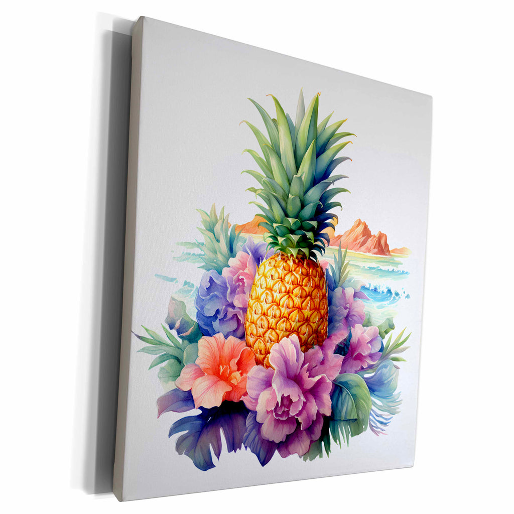 3dRose Pretty Floral Pineapple Illustration - Museum Grade Canvas Wrap (cw-383322)