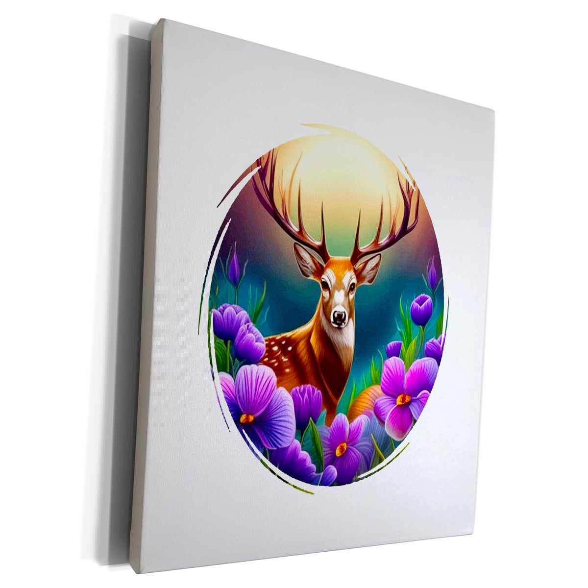 3dRose White-Tailed Illinois Deer with Violets Colored... - Museum Grade Canvas Wrap (cw-383449)