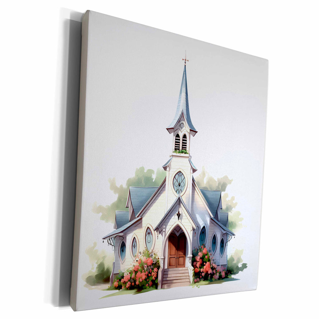 3dRose Pretty Wedding Chapel Illustration - Museum Grade Canvas Wrap (cw-383654)