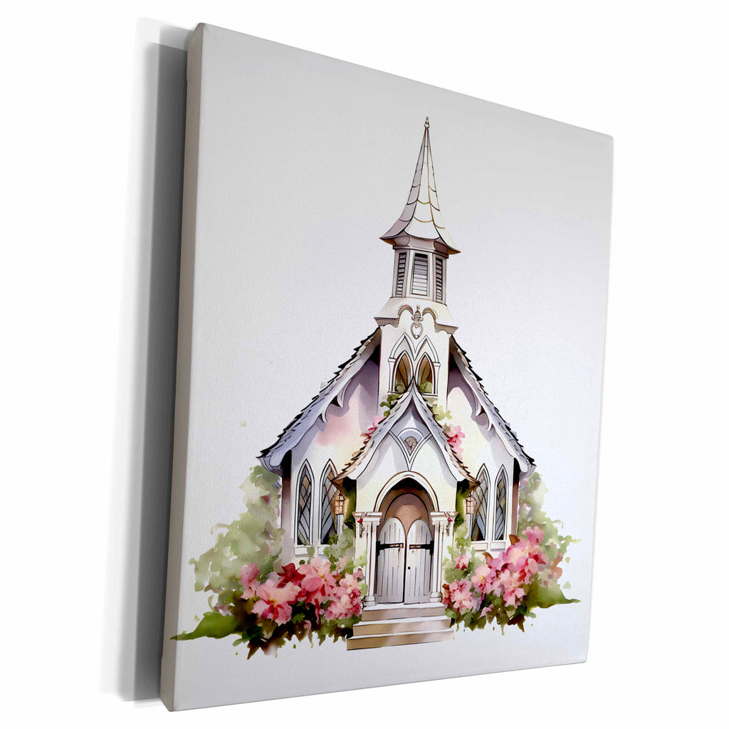 3dRose White Wedding Chapel Illustration - Museum Grade Canvas Wrap (cw-383669)