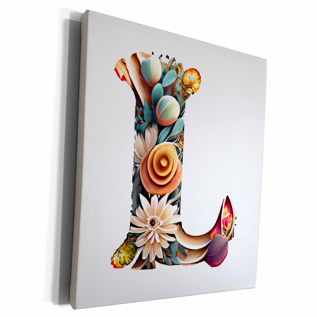 3dRose Boho Floral Monogram Initial L - Museum Grade Canvas Wrap (cw-383738)